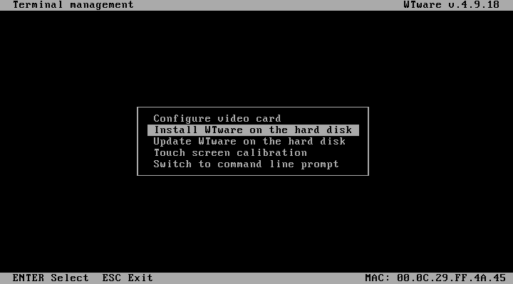 WTware CDROM boot setup screenshot