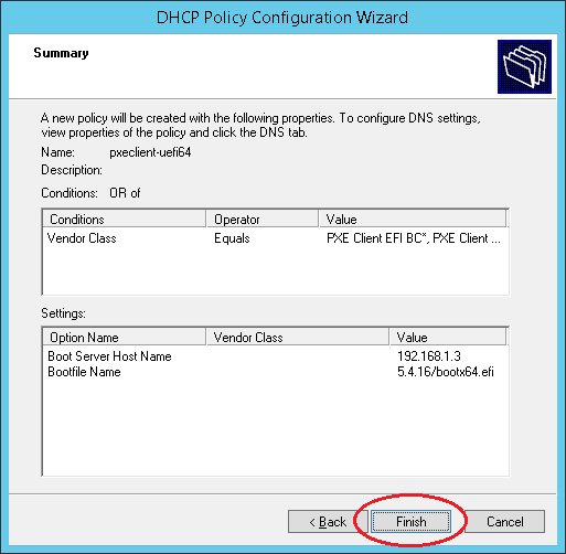 Finish policy configuration