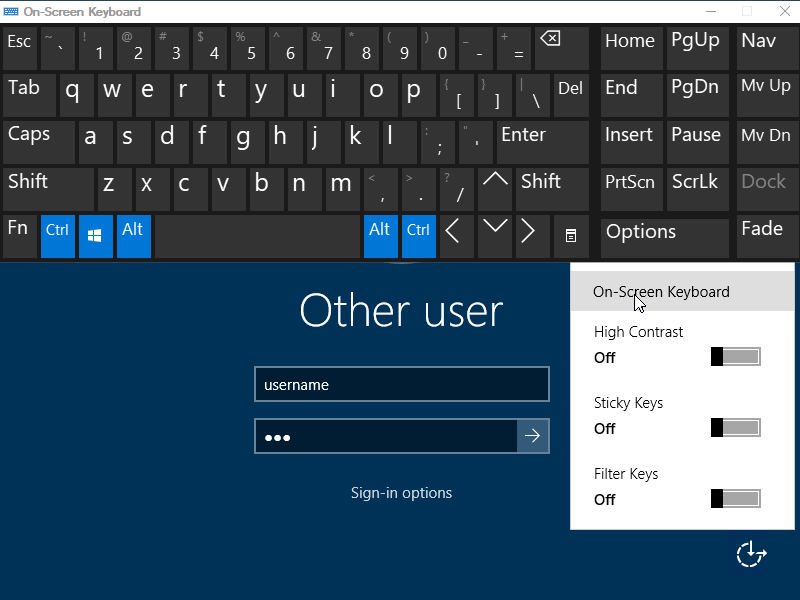 Windows login interface